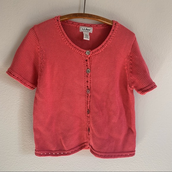 L.L. Bean Sweaters | Vintage L.L. Bean 100% Cotton Short Sleeve Cardigan Sweater Sz M | Color: Pink | Size: M | Hello_Againshop's Closet